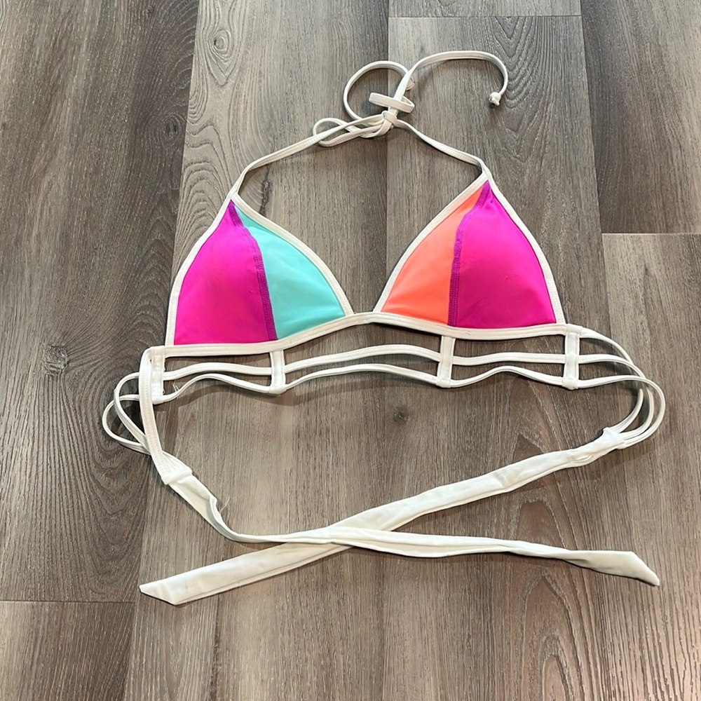 PINK Color Block Bikini Top